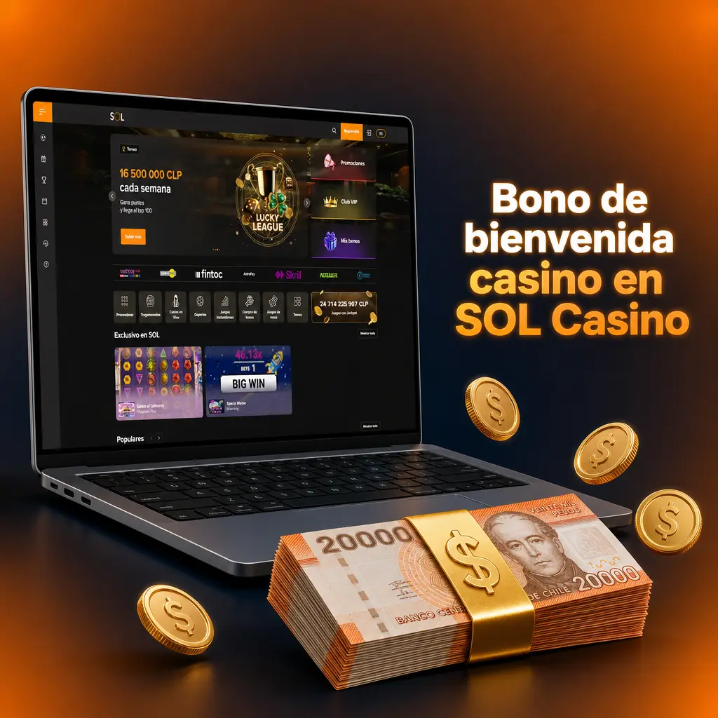 Bono de bienvenida de SOL Casino: 100% y 500 giros gratis hasta 600.000 CLP
