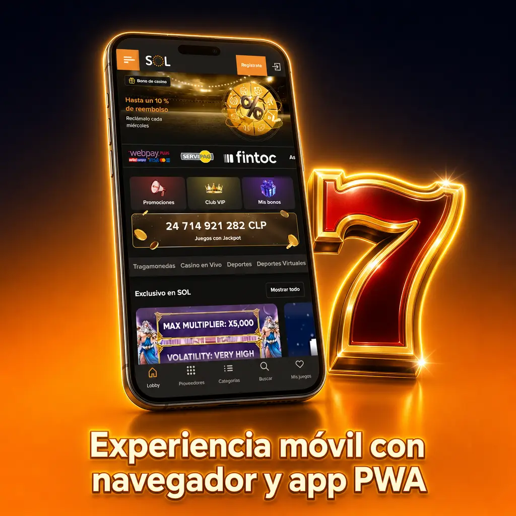 Experiencia móvil con navegador y app PWA para acceder a saldo, cajero, slots y apuestas en Android
