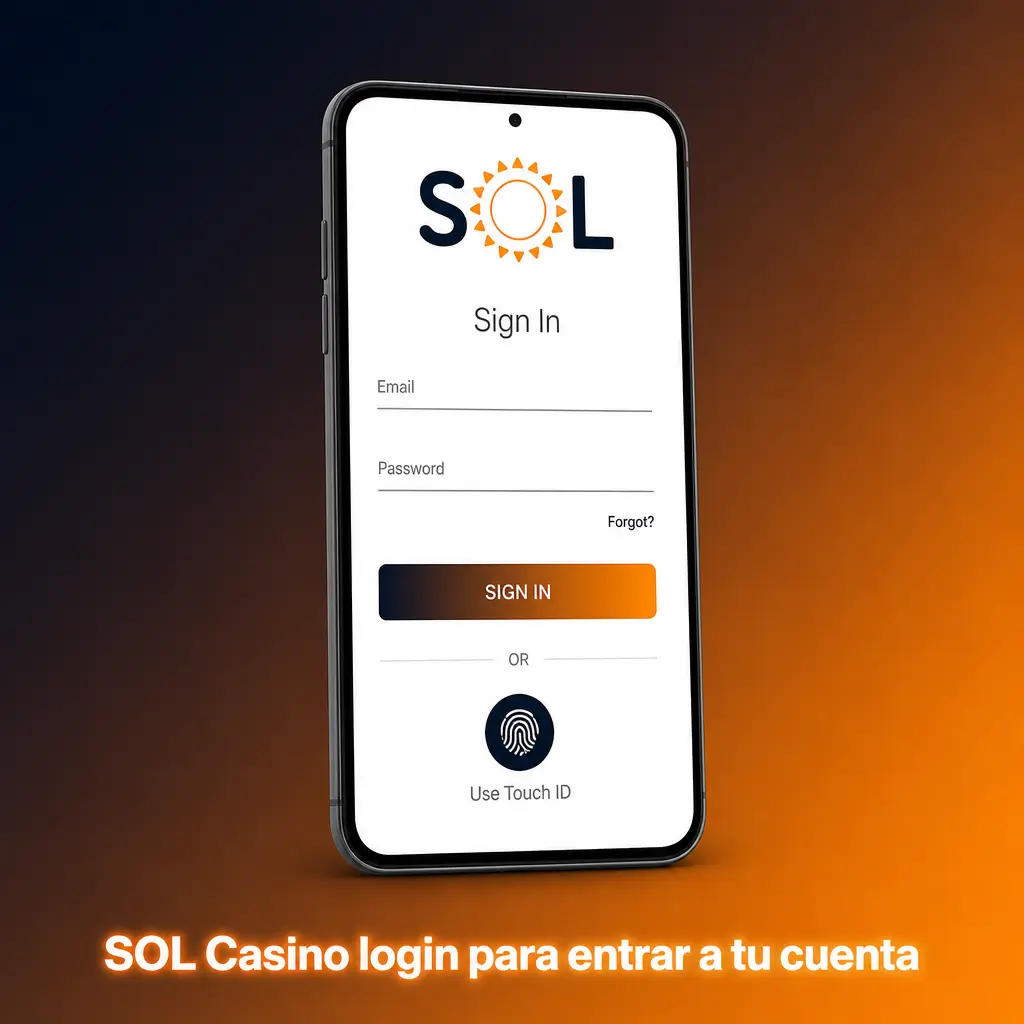 Pantalla de inicio de sesión de SOL Casino para acceder con email, teléfono o redes sociales