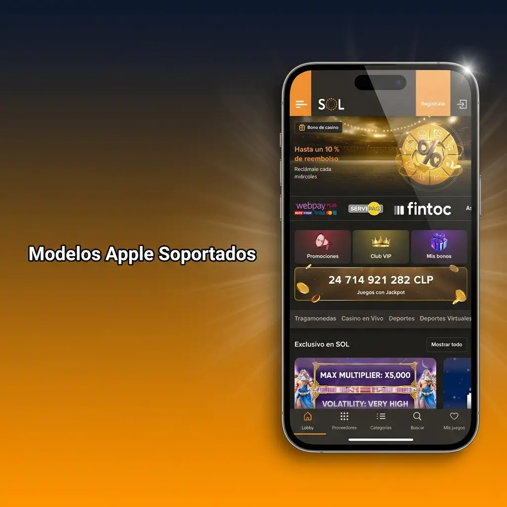 Modelos de iPhone compatibles con la app SOL Casino, desde el iPhone X hasta la serie 17.