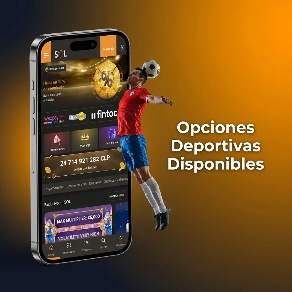 Opciones de apuestas deportivas en SOL Casino con disciplinas como fútbol, tenis, baloncesto y eSports.