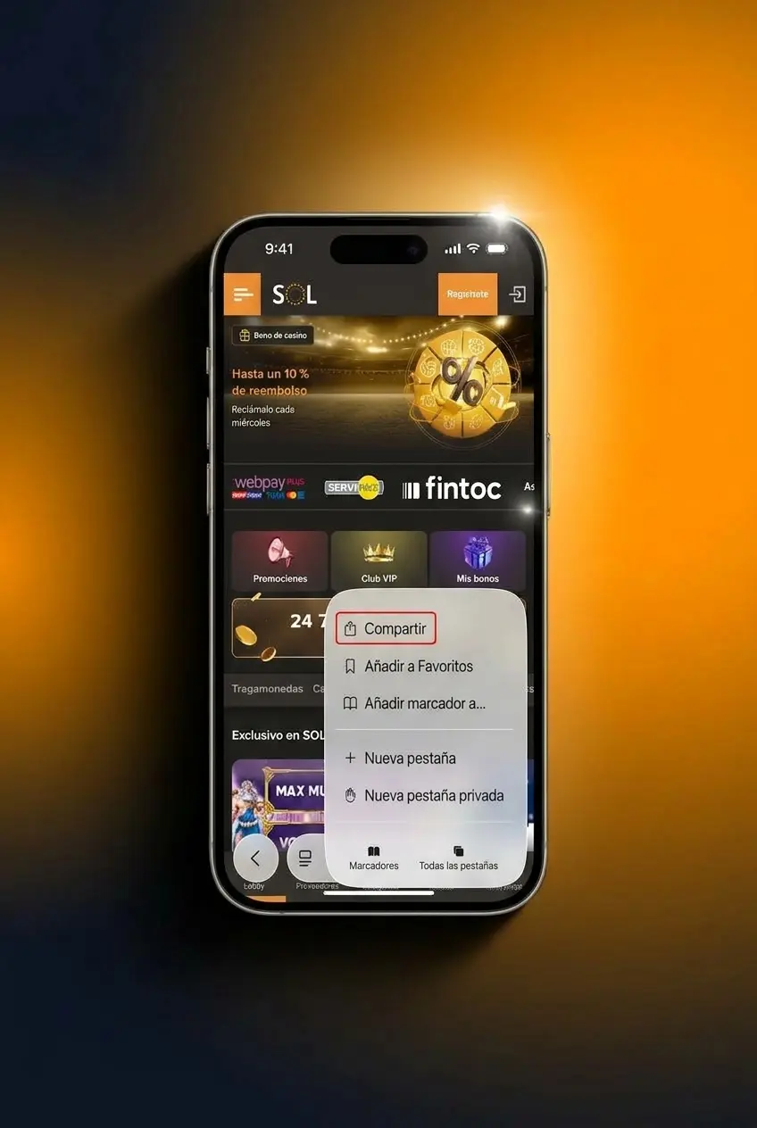 Pantalla mostrando los 5 pasos del proceso de instalación de la app de apuestas en dispositivos Apple.