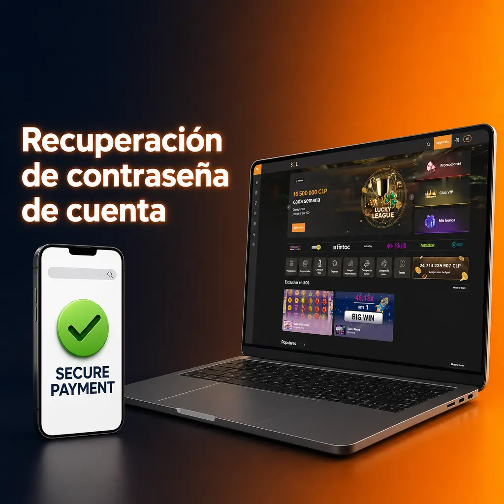 Pantalla de recuperación de contraseña para restablecer acceso con email o teléfono en SOL Casino